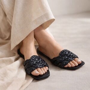 Christian Louboutin Braided Flat Leather Slide Sandals Size 38.5